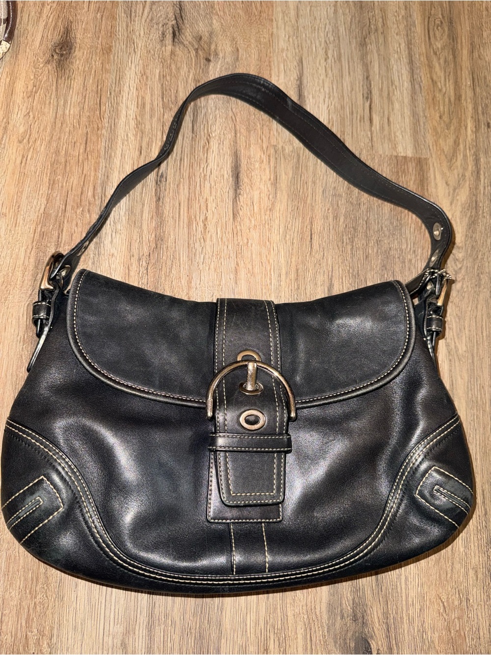 Coach black leather large Soho shoulder bag with silver hardware F10192